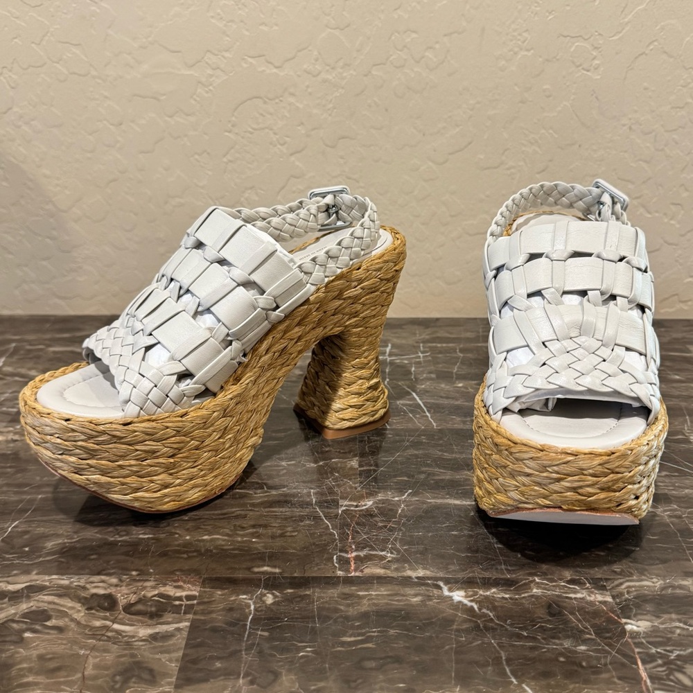 NEW Paloma Barcelo Prue Heeled Leather and Raffia Platform Sandals - Picture 14 of 14